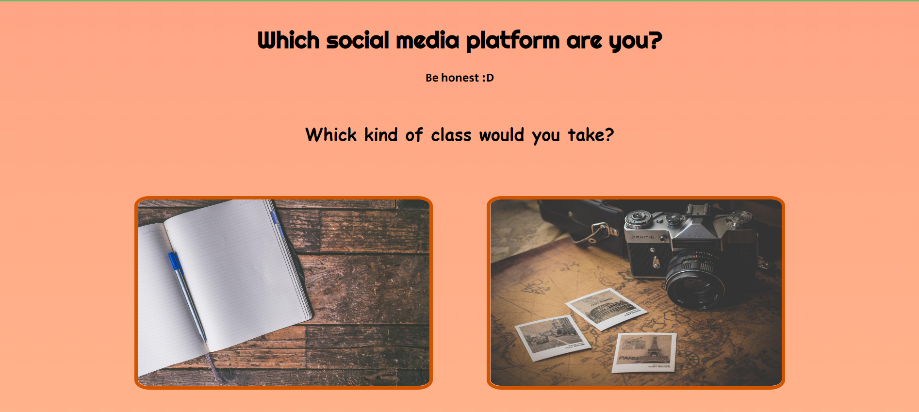 A screenshot of the personality quiz Wendy made about social media platform